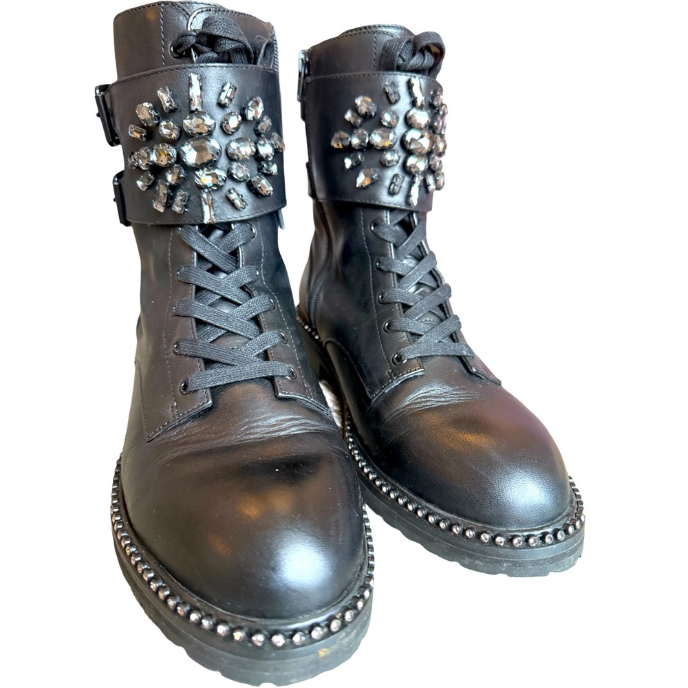 Kurt Geiger Black Combat Boots with Silver Embellishments
